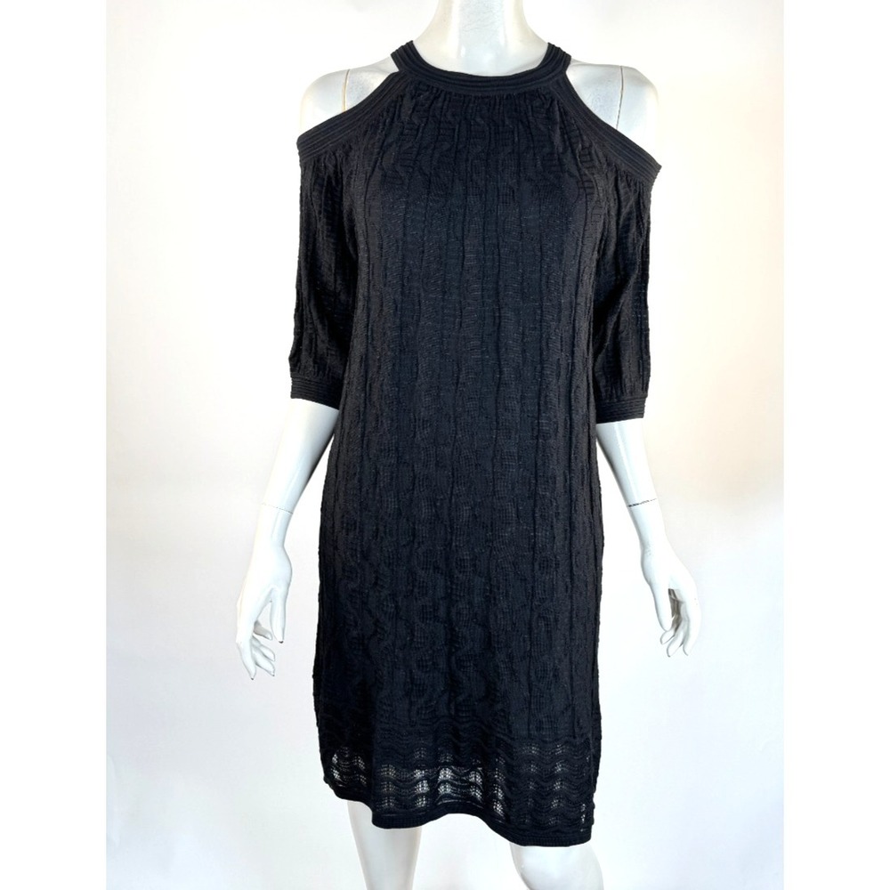 Missoni Knit Cut-out shoulder Dress Women 44 US L Stretch Lined 1/2 Sleeve Black